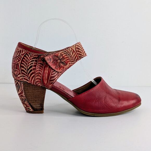 Spring Step Shoes L'Artiste Toolie Womens 41 Red Heels Leather D'Orsay Mary Jane - Picture 8 of 16